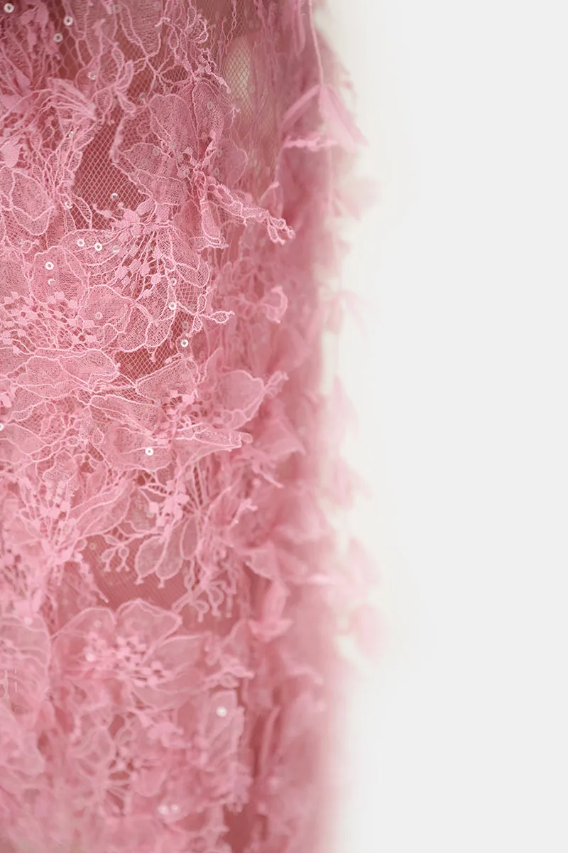 PINK BEADED LACE PENCIL MIDI DRESS Gloria Lanvin
