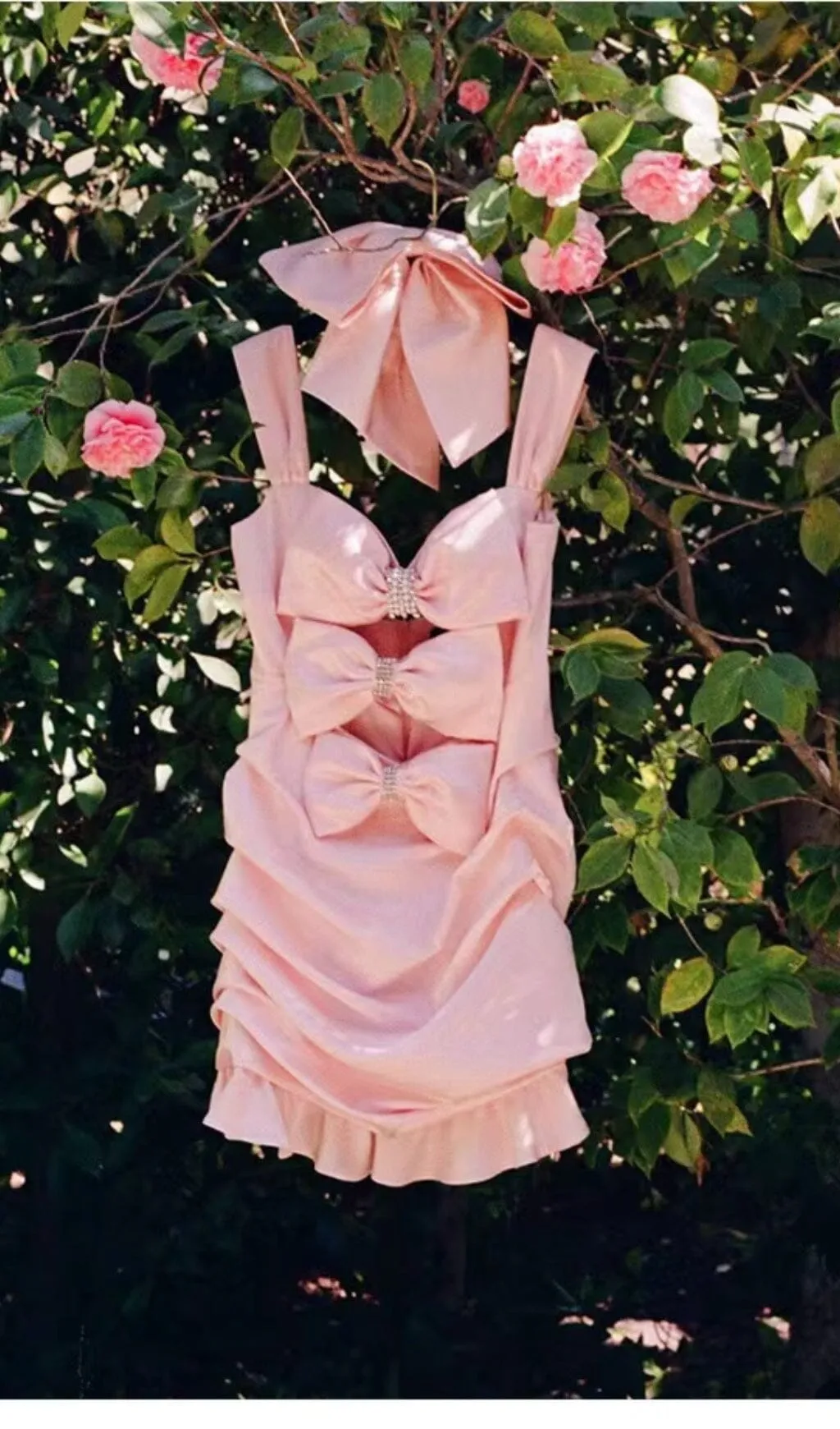PINK BOW CUT OUT RUCHED MINI DRESS Gloria Lanvin