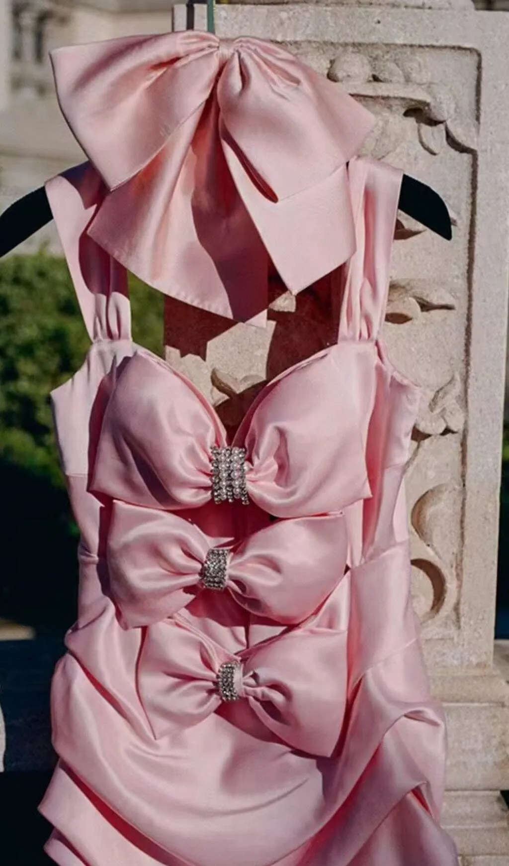 PINK BOW CUT OUT RUCHED MINI DRESS Gloria Lanvin
