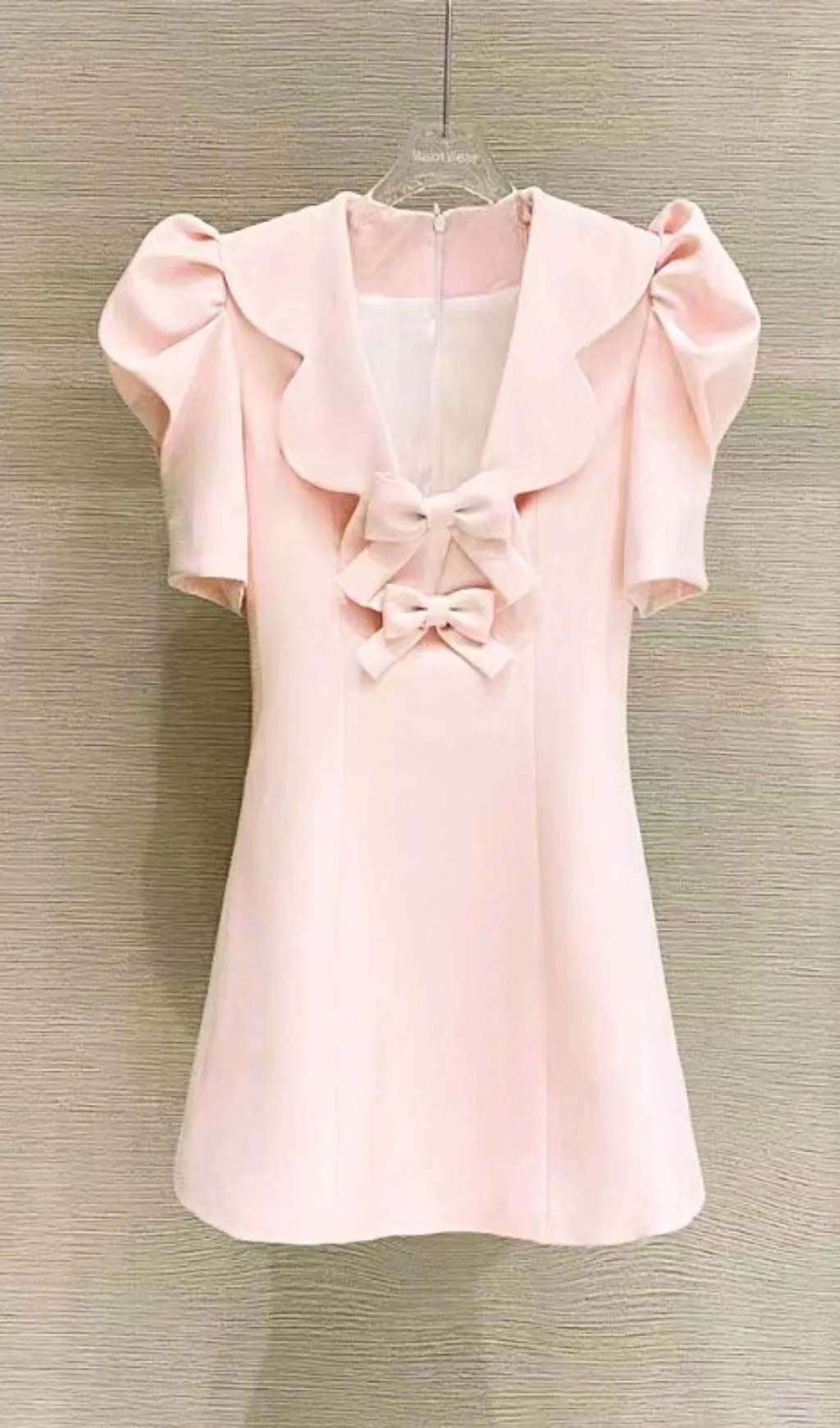 Pink Bow Puff Sleeve Mini Dress Gloria Lanvin