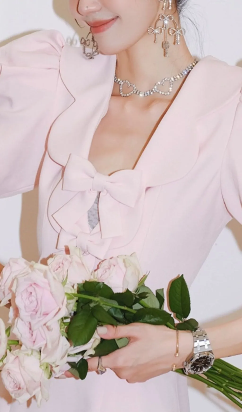 Pink Bow Puff Sleeve Mini Dress Gloria Lanvin