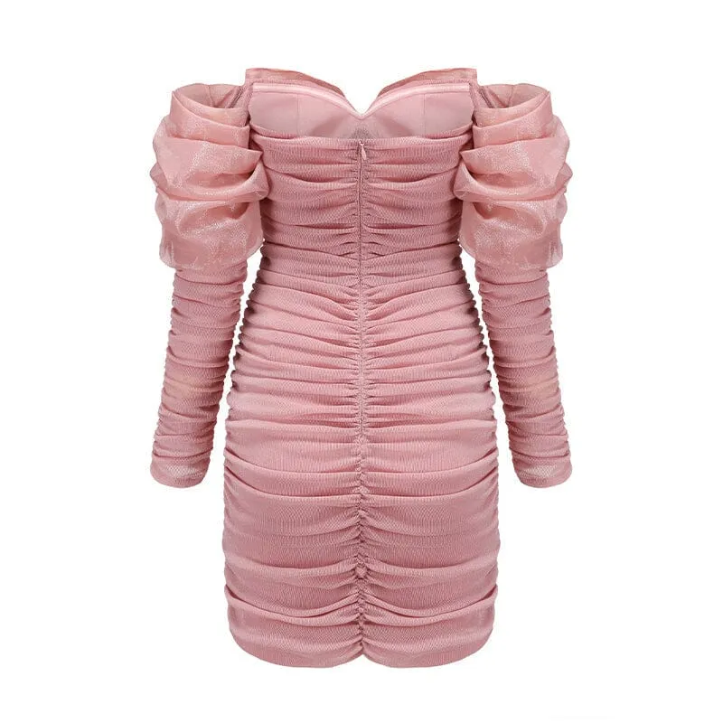 PINK BOWKNOT LONG SLEEVE MINI DRESS Gloria Lanvin