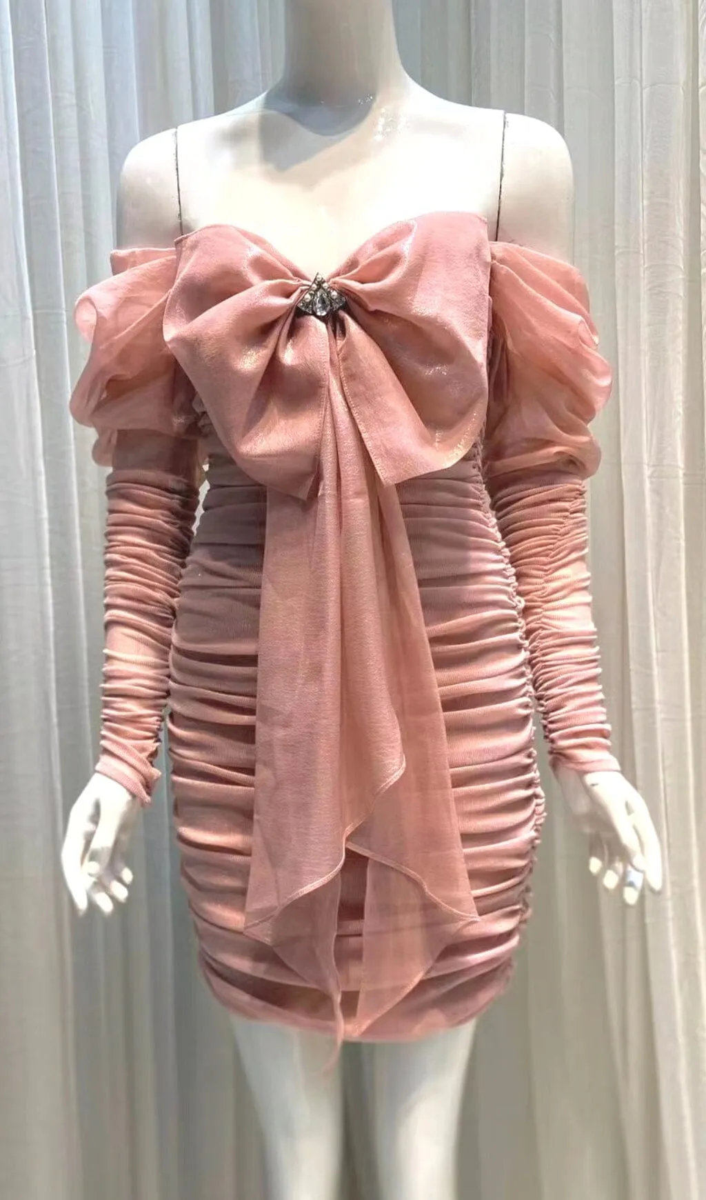 PINK BOWKNOT LONG SLEEVE MINI DRESS Gloria Lanvin
