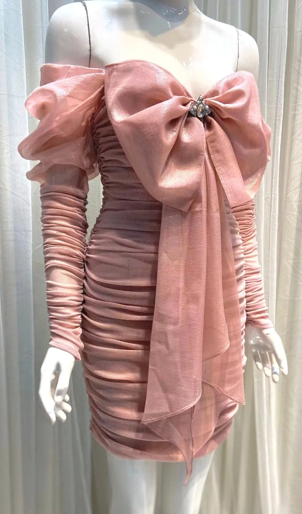 PINK BOWKNOT LONG SLEEVE MINI DRESS Gloria Lanvin