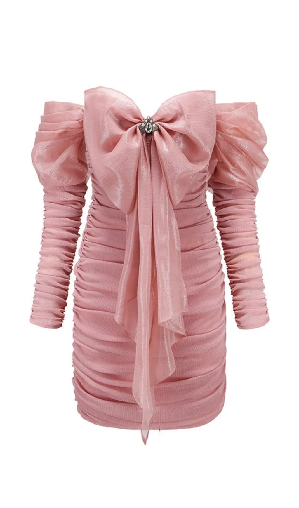 PINK BOWKNOT LONG SLEEVE MINI DRESS Gloria Lanvin