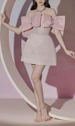 PINK BOWKNOT STRAPLESS MINI DRESS Gloria Lanvin
