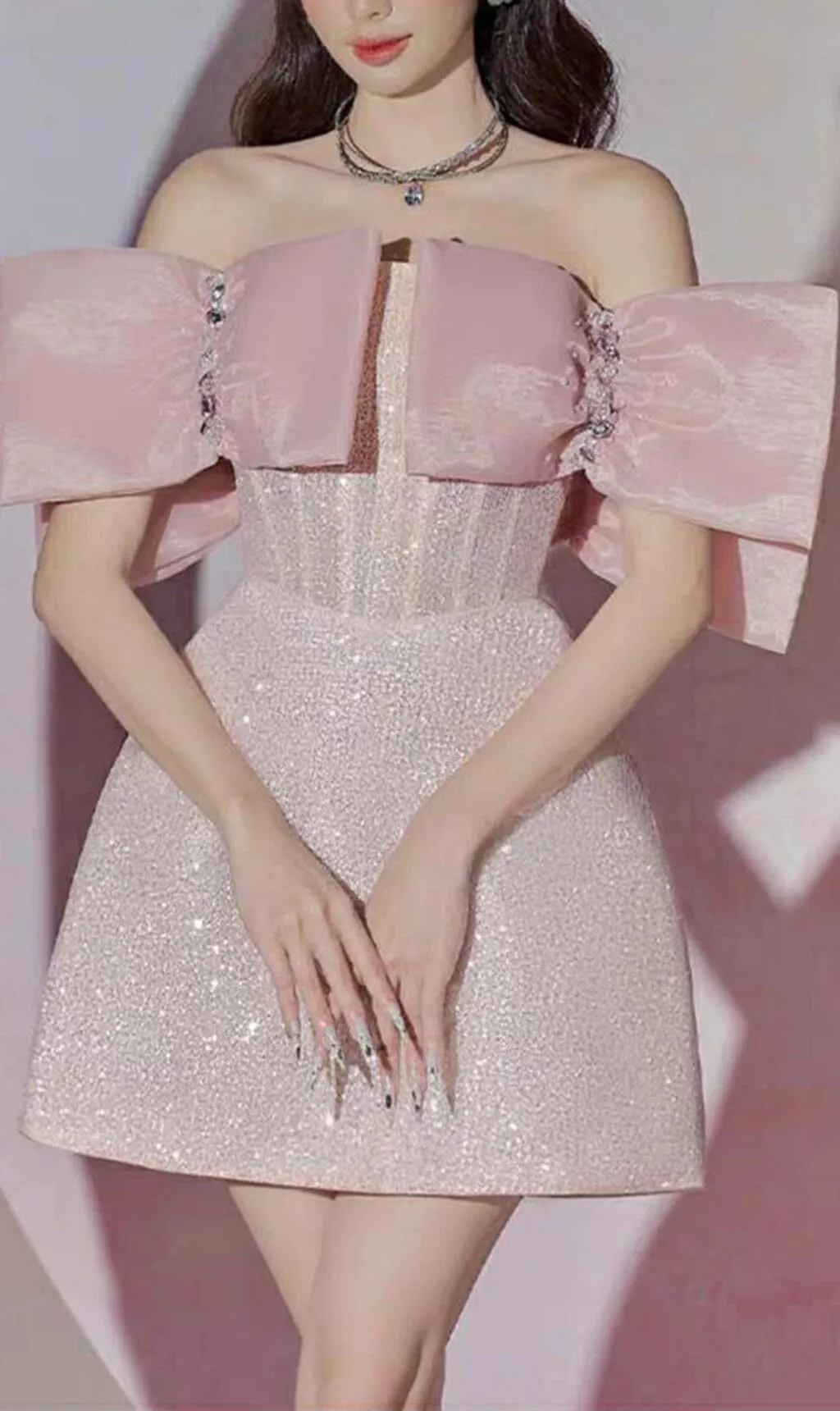 PINK BOWKNOT STRAPLESS MINI DRESS Gloria Lanvin