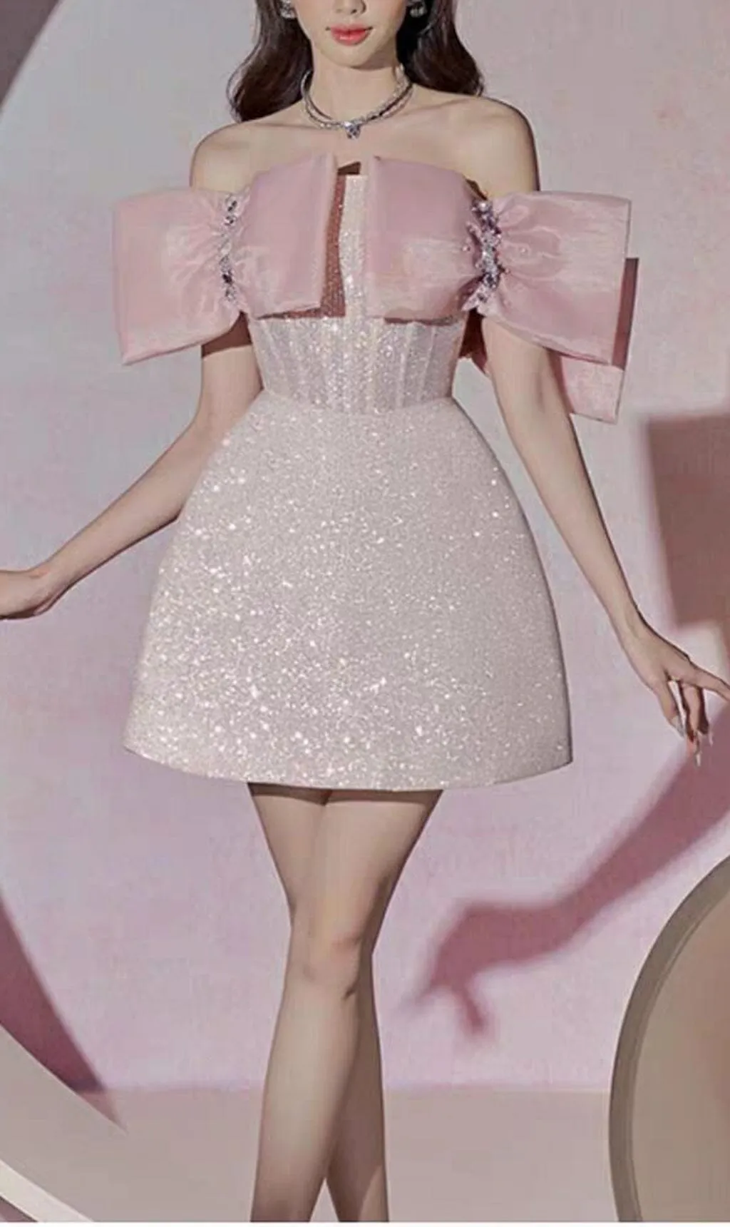 PINK BOWKNOT STRAPLESS MINI DRESS Gloria Lanvin