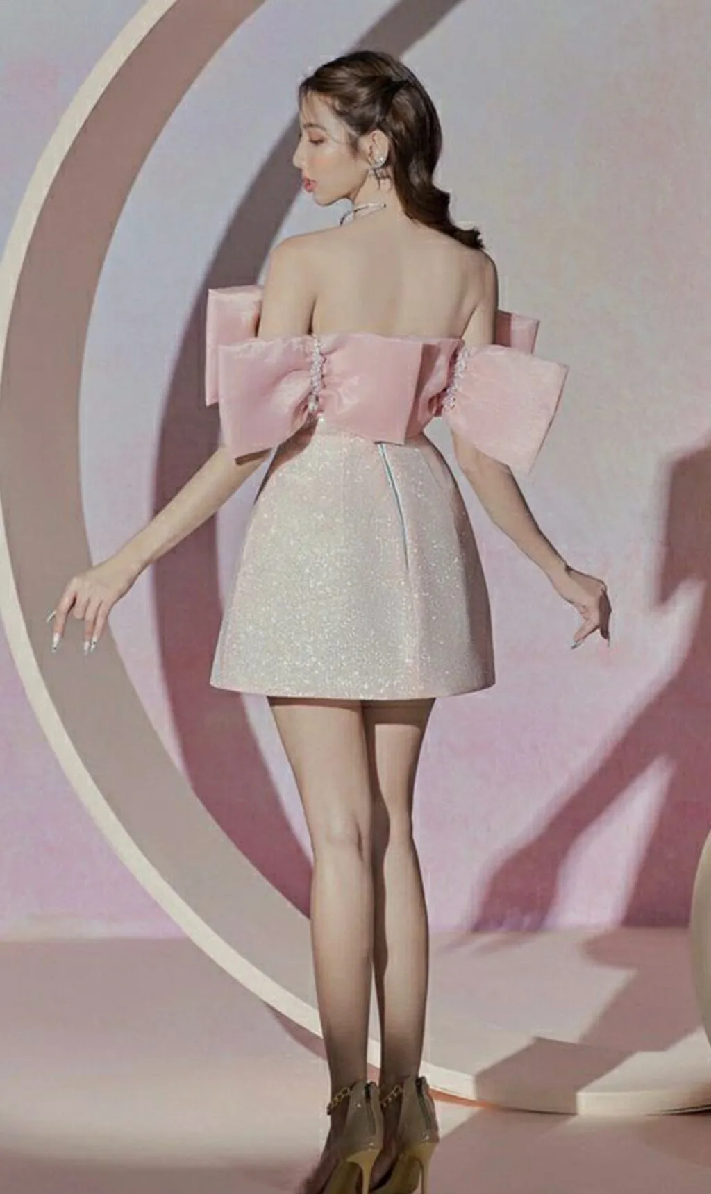 PINK BOWKNOT STRAPLESS MINI DRESS Gloria Lanvin