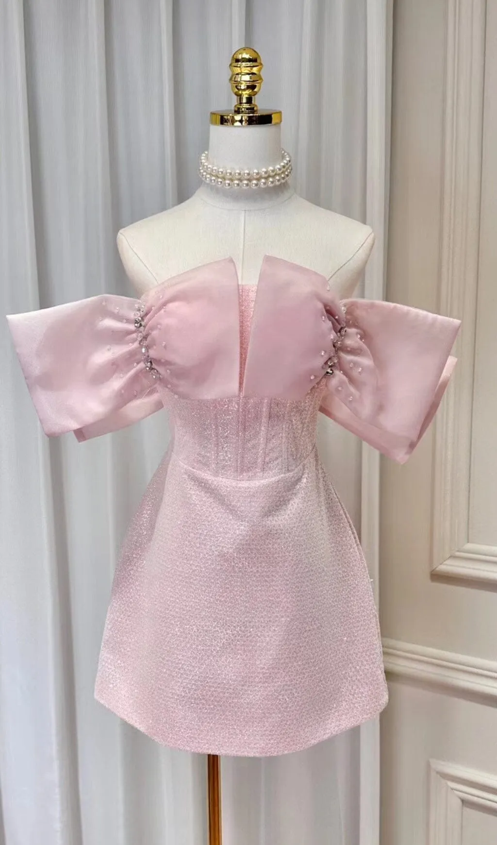 PINK BOWKNOT STRAPLESS MINI DRESS Gloria Lanvin