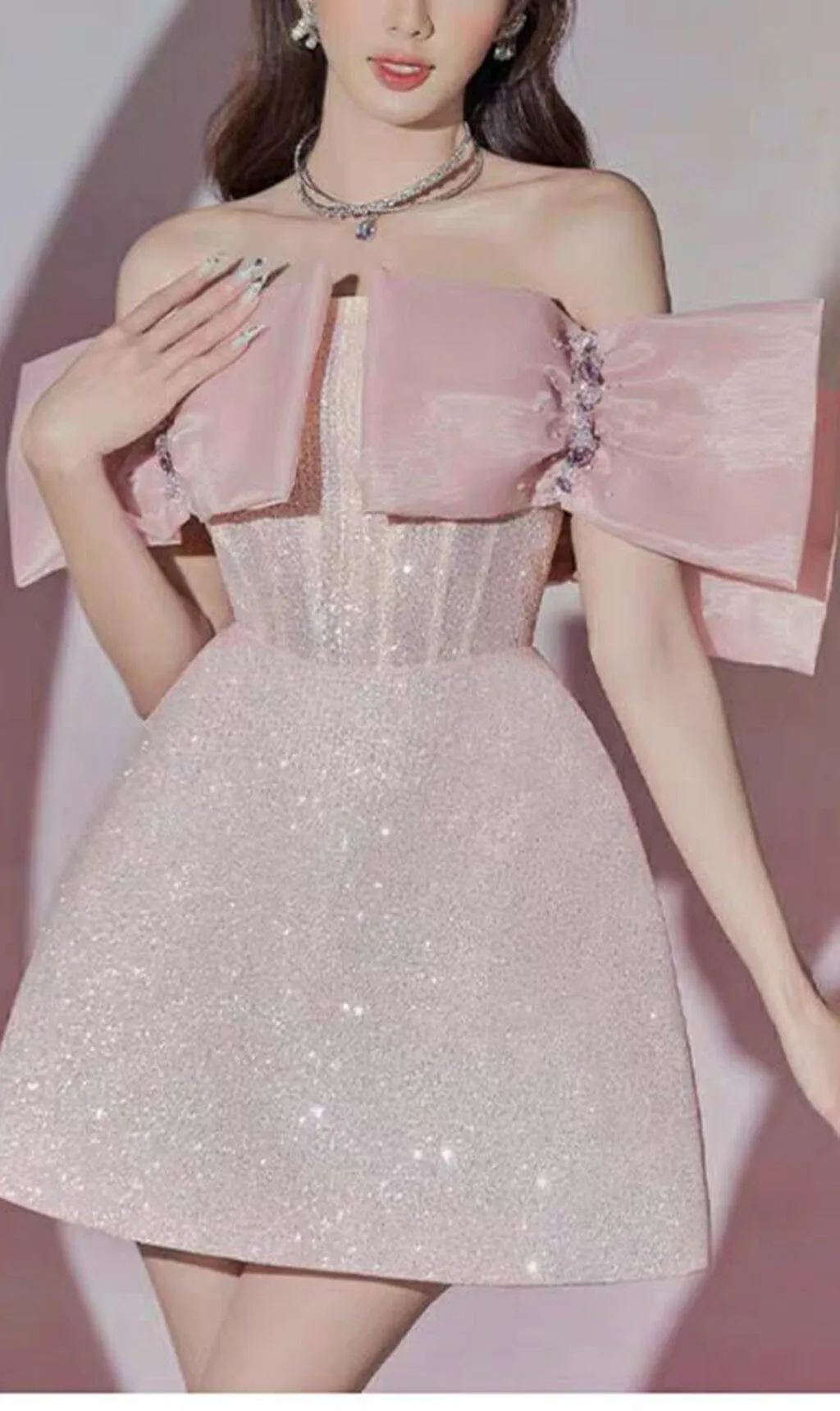 PINK BOWKNOT STRAPLESS MINI DRESS Gloria Lanvin