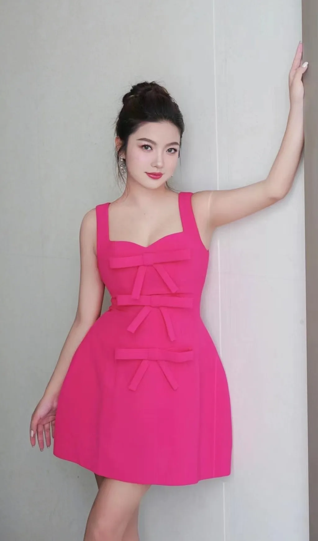 PINK BOWKNOT STRAPPY MINI DRESS Gloria Lanvin