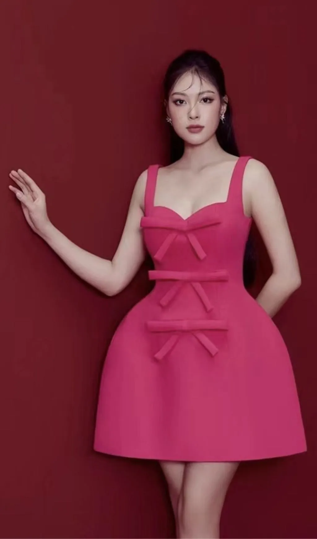 PINK BOWKNOT STRAPPY MINI DRESS Gloria Lanvin