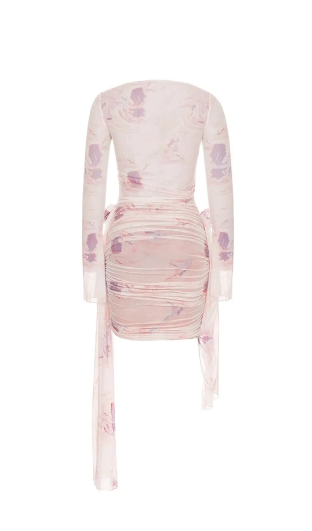 PINK FLARED LONG-SLEEVED PRINTED FLORAL MINI DRESS Gloria Lanvin