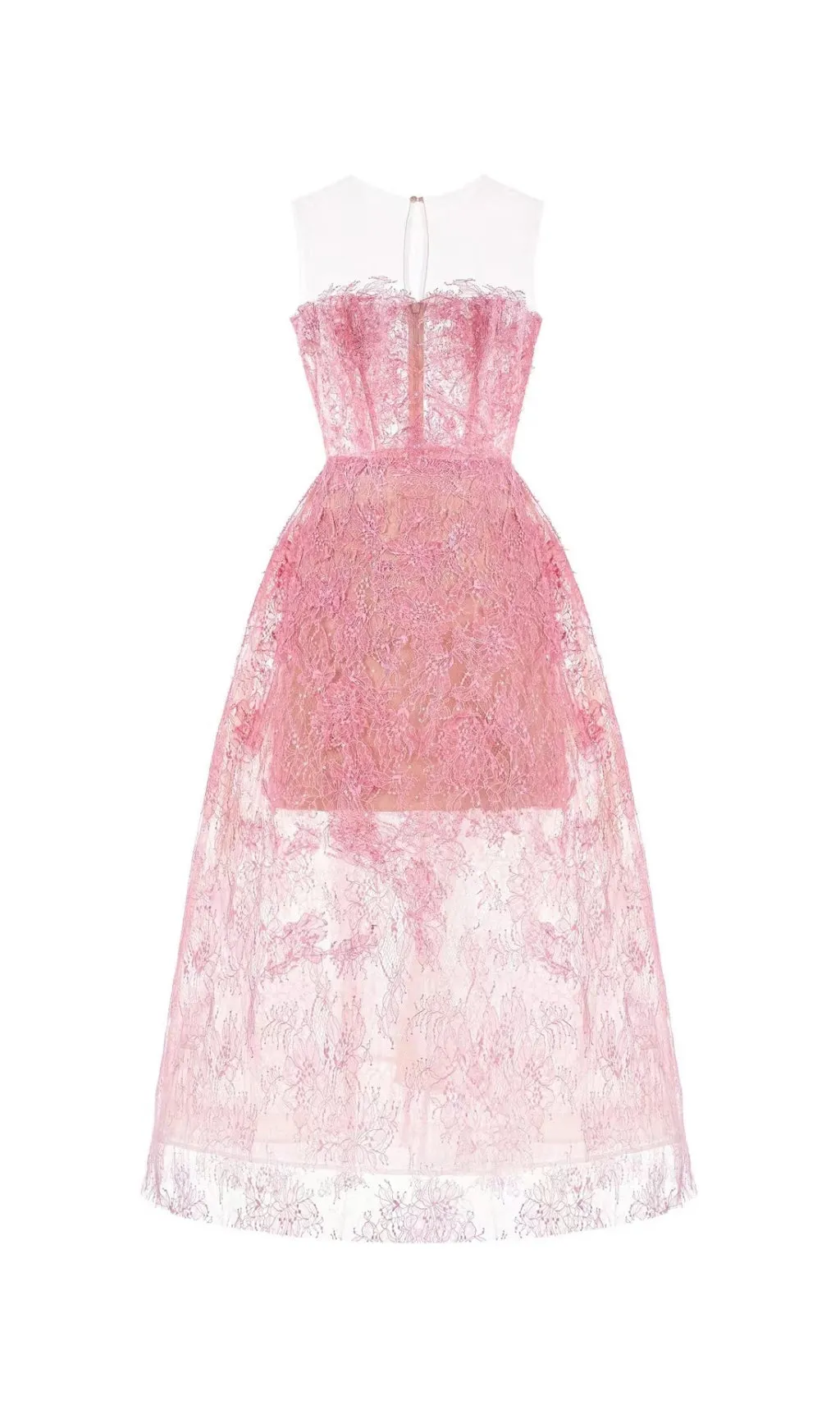 PINK FLORAL LACE EMBROIDER MIDI DRESS Gloria Lanvin