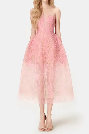 PINK FLORAL LACE EMBROIDER MIDI DRESS Gloria Lanvin