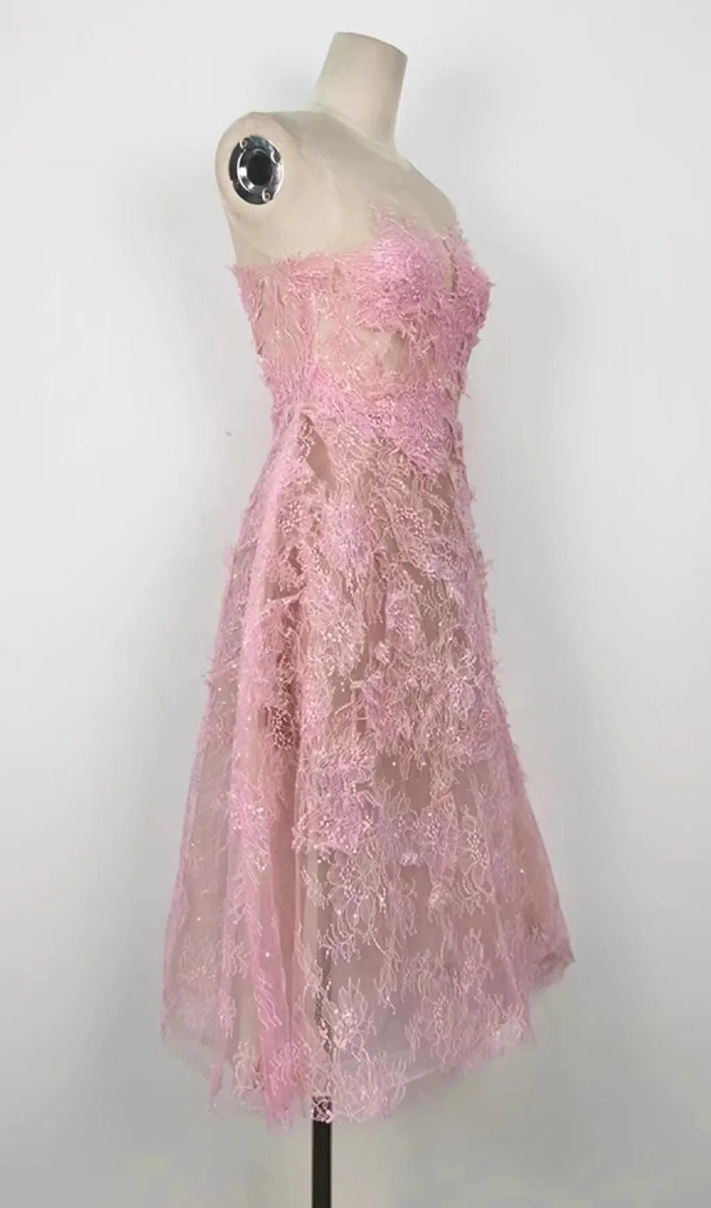 PINK FLORAL LACE EMBROIDER MIDI DRESS Gloria Lanvin