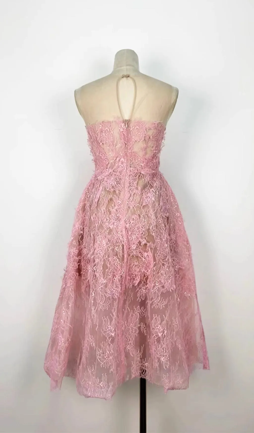PINK FLORAL LACE EMBROIDER MIDI DRESS Gloria Lanvin
