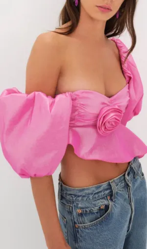 PINK FLORAL PUFF-SLEEVED WAISTLESS SHORT-SLEEVED TOP Gloria Lanvin