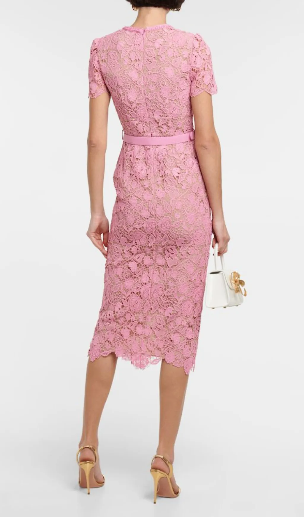 PINK GUIPURE LACE MIDI DRESS Gloria Lanvin