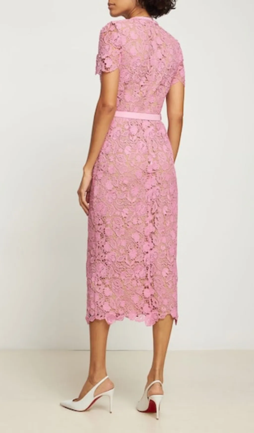 PINK GUIPURE LACE MIDI DRESS Gloria Lanvin