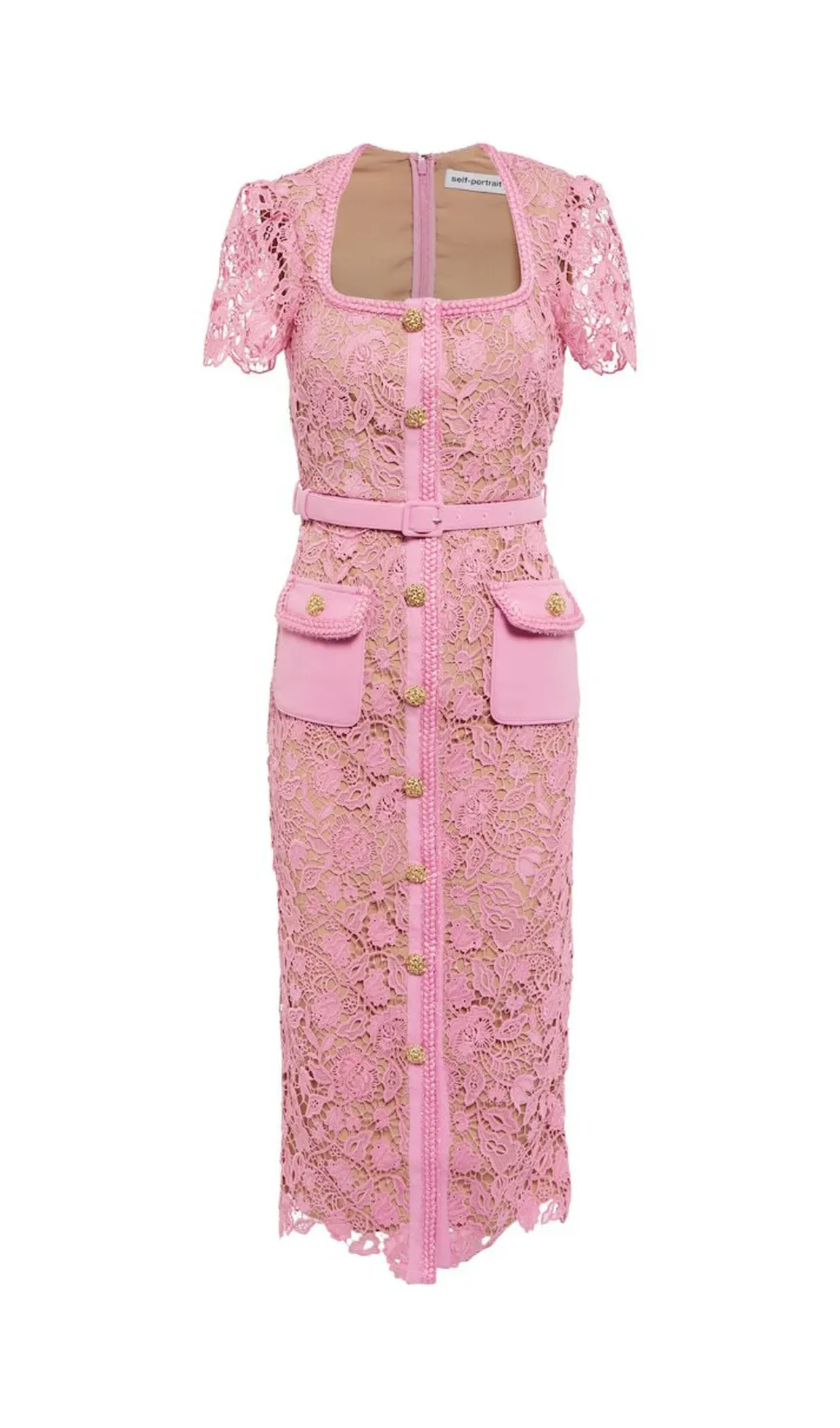 PINK GUIPURE LACE MIDI DRESS Gloria Lanvin