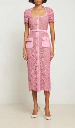 PINK GUIPURE LACE MIDI DRESS Gloria Lanvin