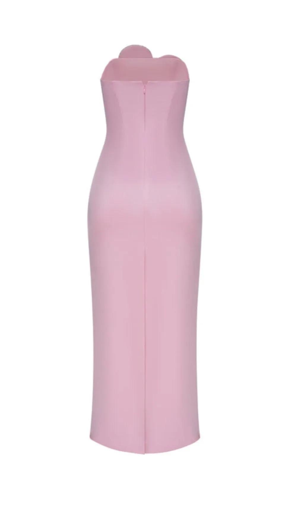 PINK HEART-EMBELLISHED STRAPLESS COLUMN MIDI DRESS Gloria Lanvin