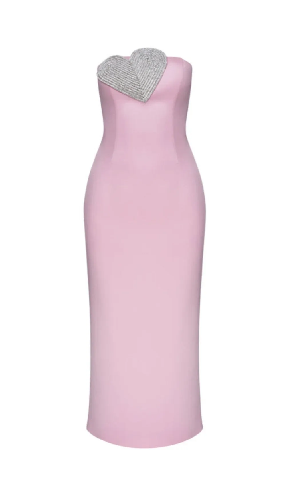 PINK HEART-EMBELLISHED STRAPLESS COLUMN MIDI DRESS Gloria Lanvin