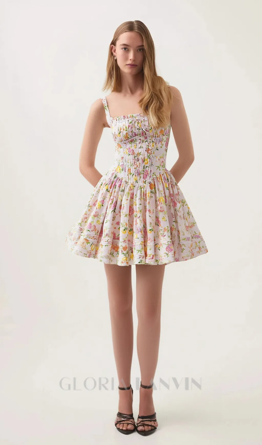 Pink Meadow Print Cotton Mini Dress Gloria Lanvin