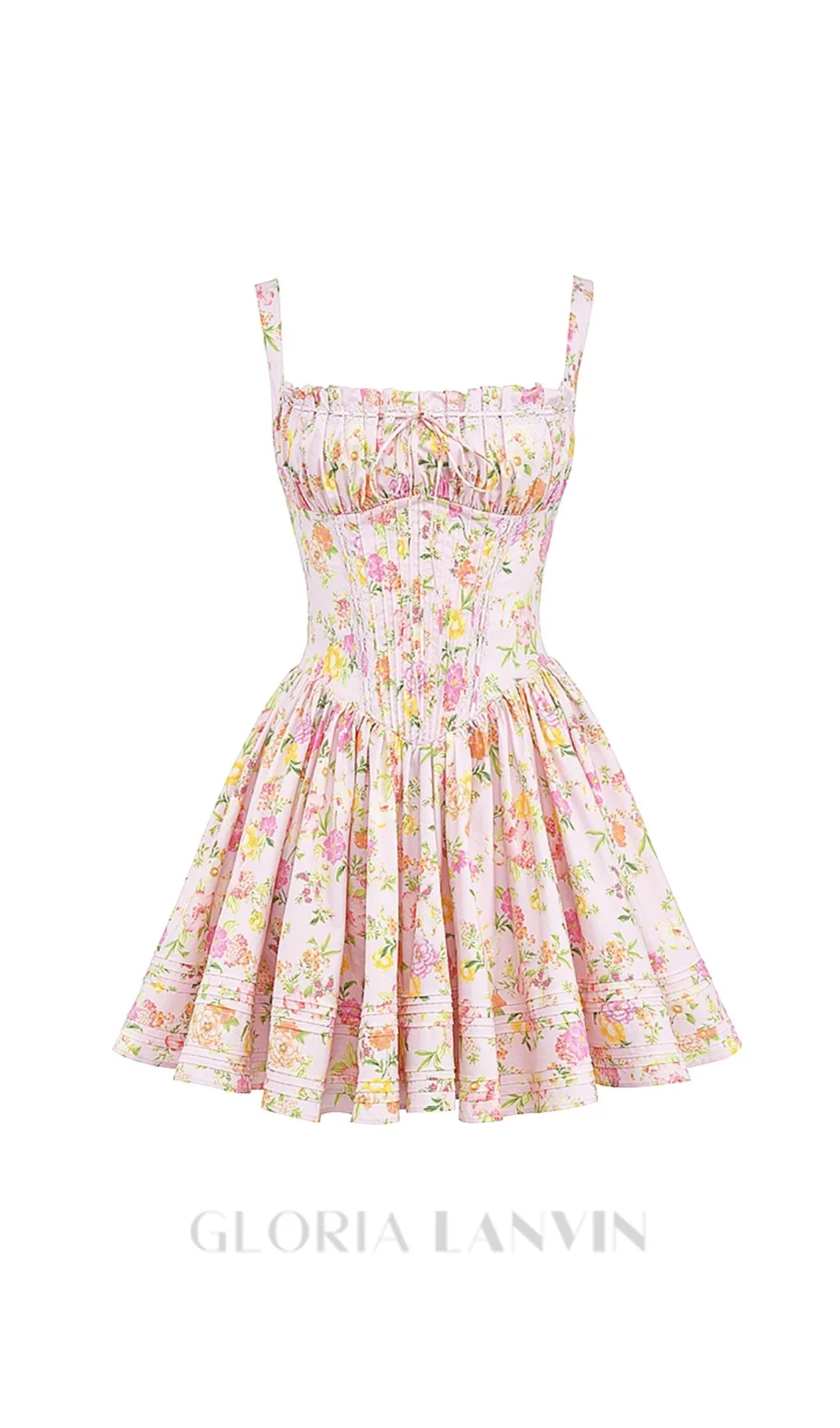 Pink Meadow Print Cotton Mini Dress Gloria Lanvin