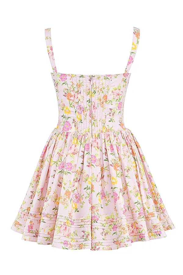 Pink Meadow Print Cotton Mini Dress Gloria Lanvin