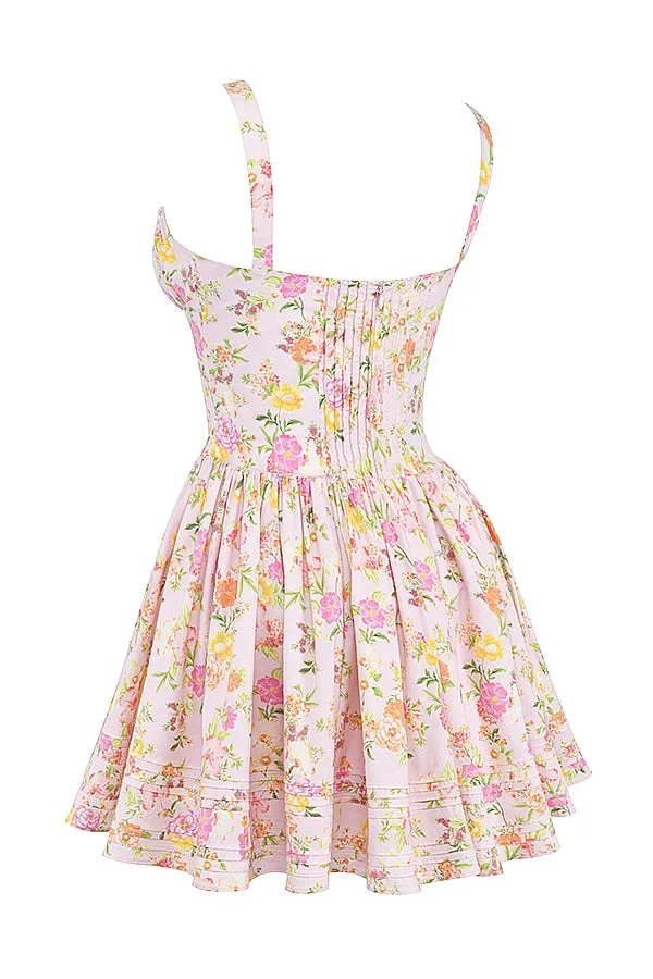Pink Meadow Print Cotton Mini Dress Gloria Lanvin