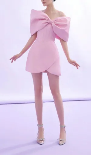 PINK OFF SHOULDER BOWKNOT MINI CORSET DRESS Gloria Lanvin