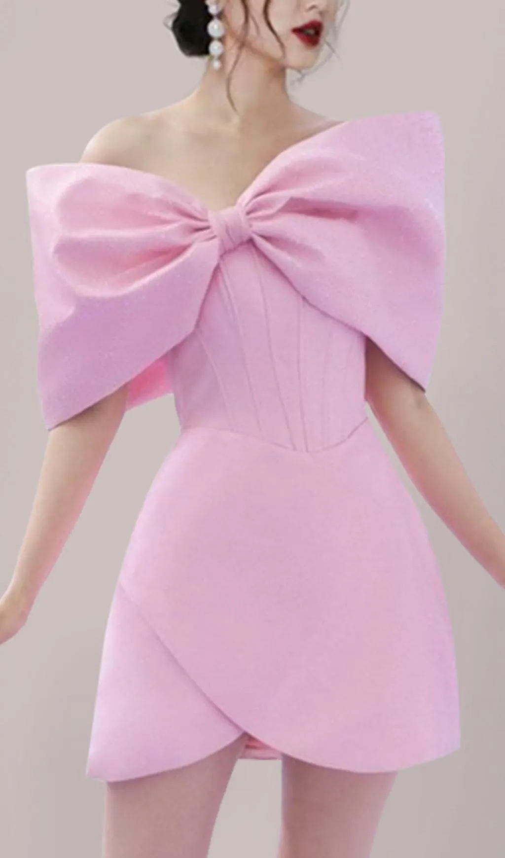 PINK OFF SHOULDER BOWKNOT MINI CORSET DRESS Gloria Lanvin