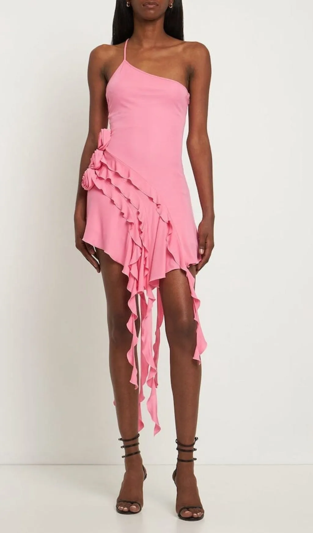 PINK ROSE-DETAIL RUFFLED MINI DRESS Gloria Lanvin