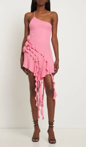 PINK ROSE-DETAIL RUFFLED MINI DRESS Gloria Lanvin