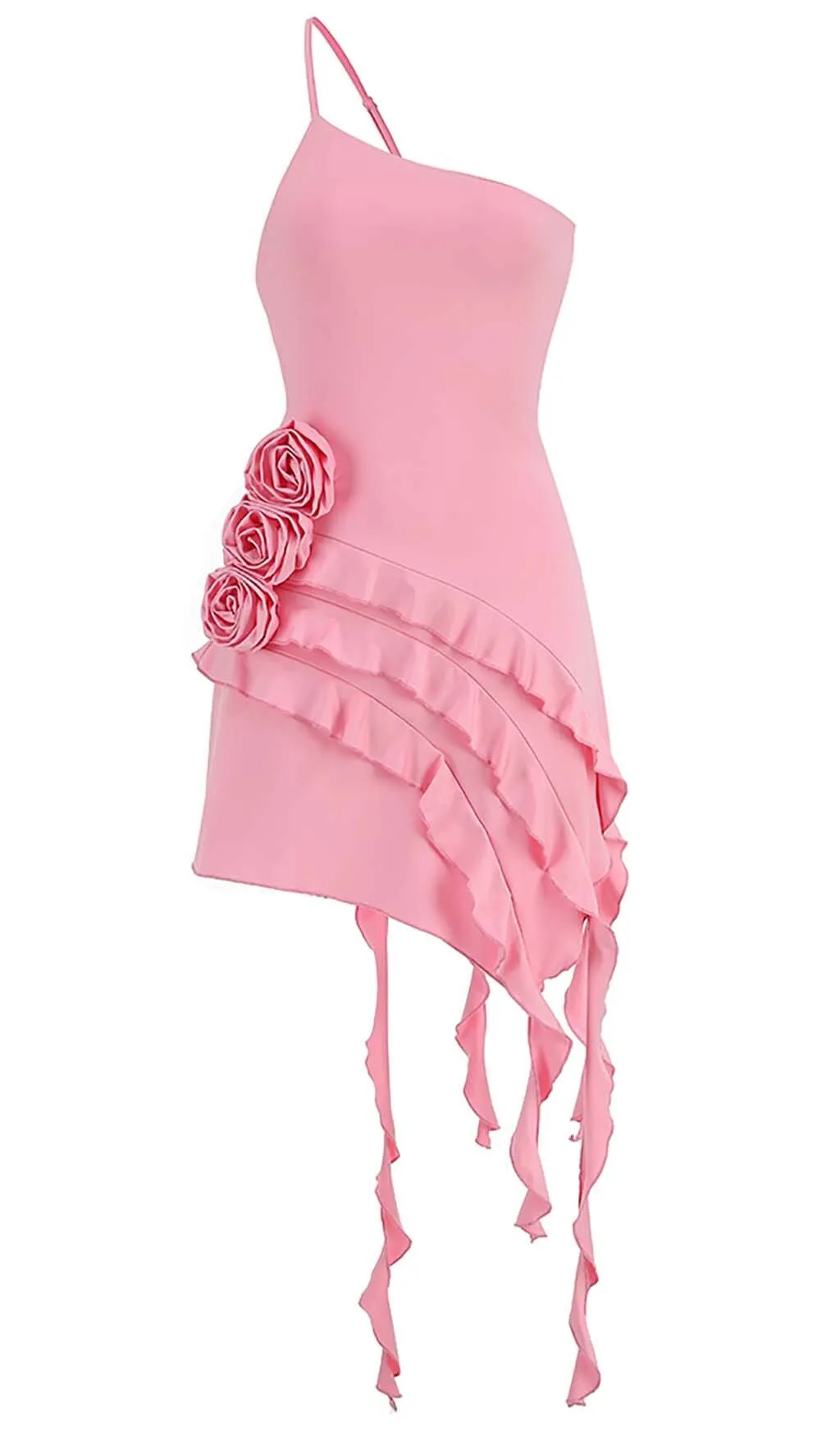 PINK ROSE-DETAIL RUFFLED MINI DRESS Gloria Lanvin