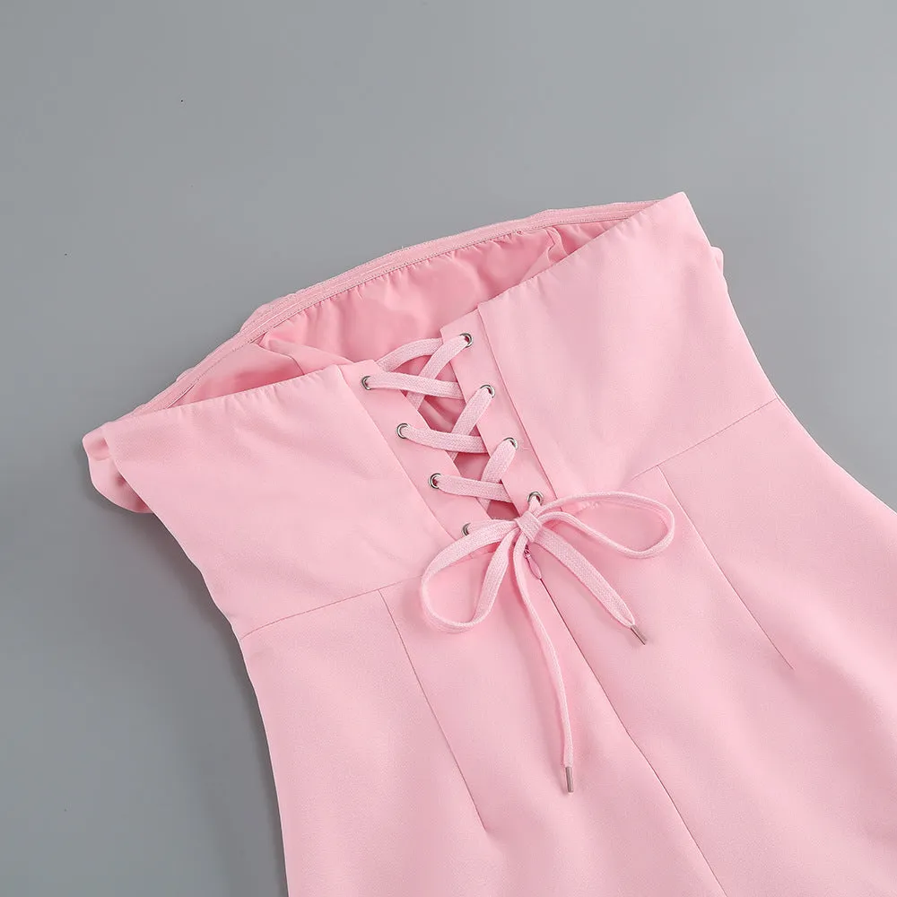 PINK ROSE FLORAL STRAPLESS MINI DRESS Gloria Lanvin