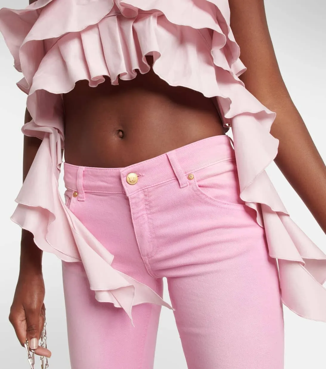 PINK RUFFLE-DETAIL HALTER CROP TOP Gloria Lanvin