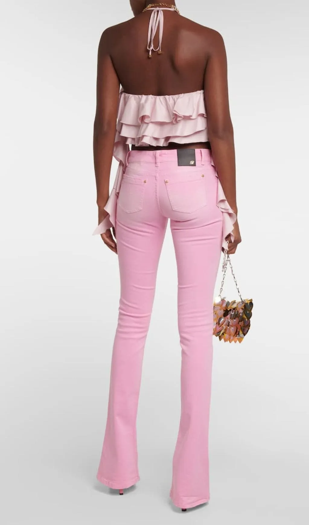 PINK RUFFLE-DETAIL HALTER CROP TOP Gloria Lanvin