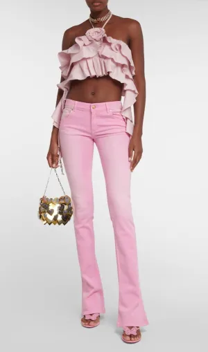 PINK RUFFLE-DETAIL HALTER CROP TOP Gloria Lanvin