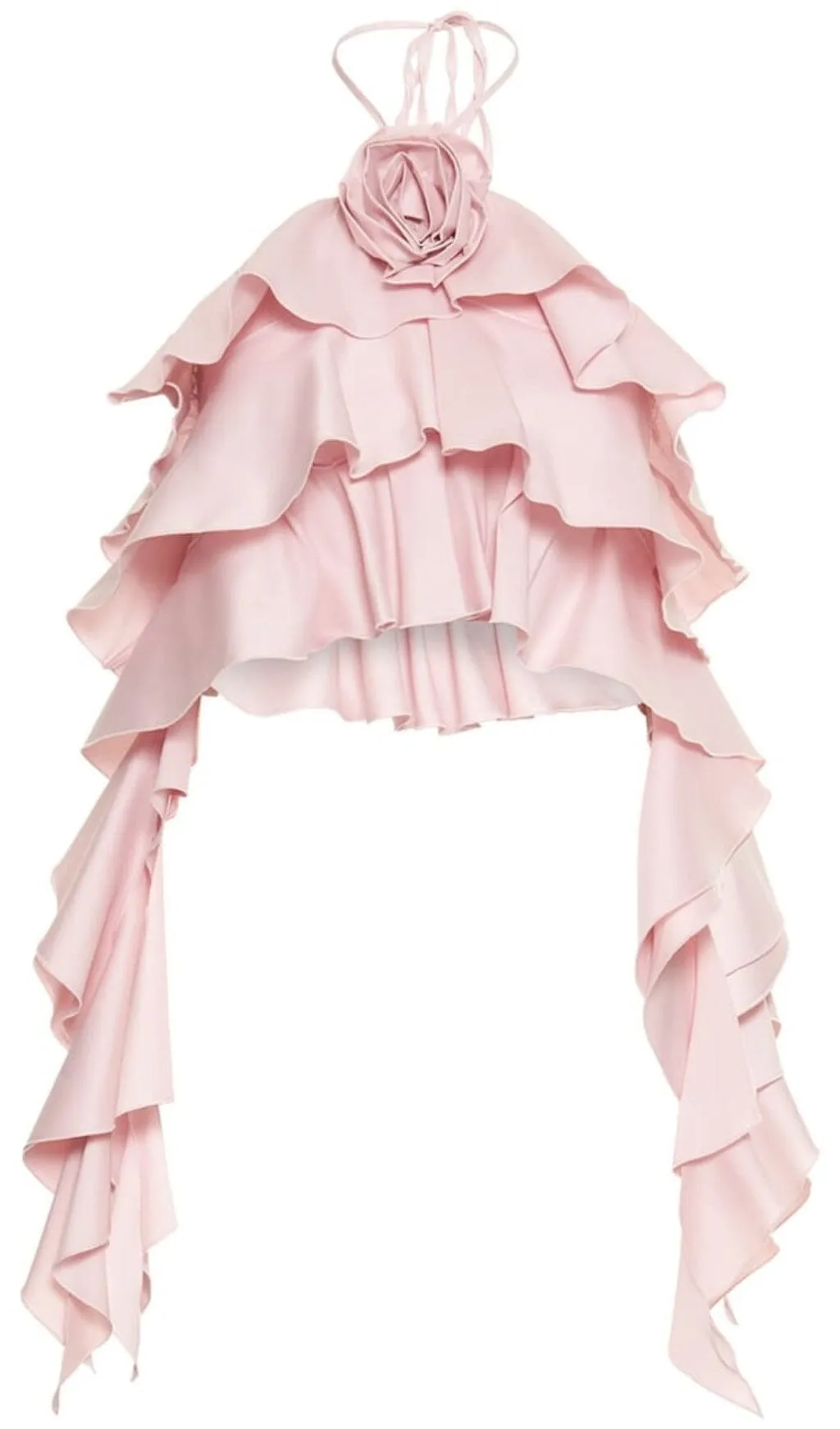PINK RUFFLE-DETAIL HALTER CROP TOP Gloria Lanvin