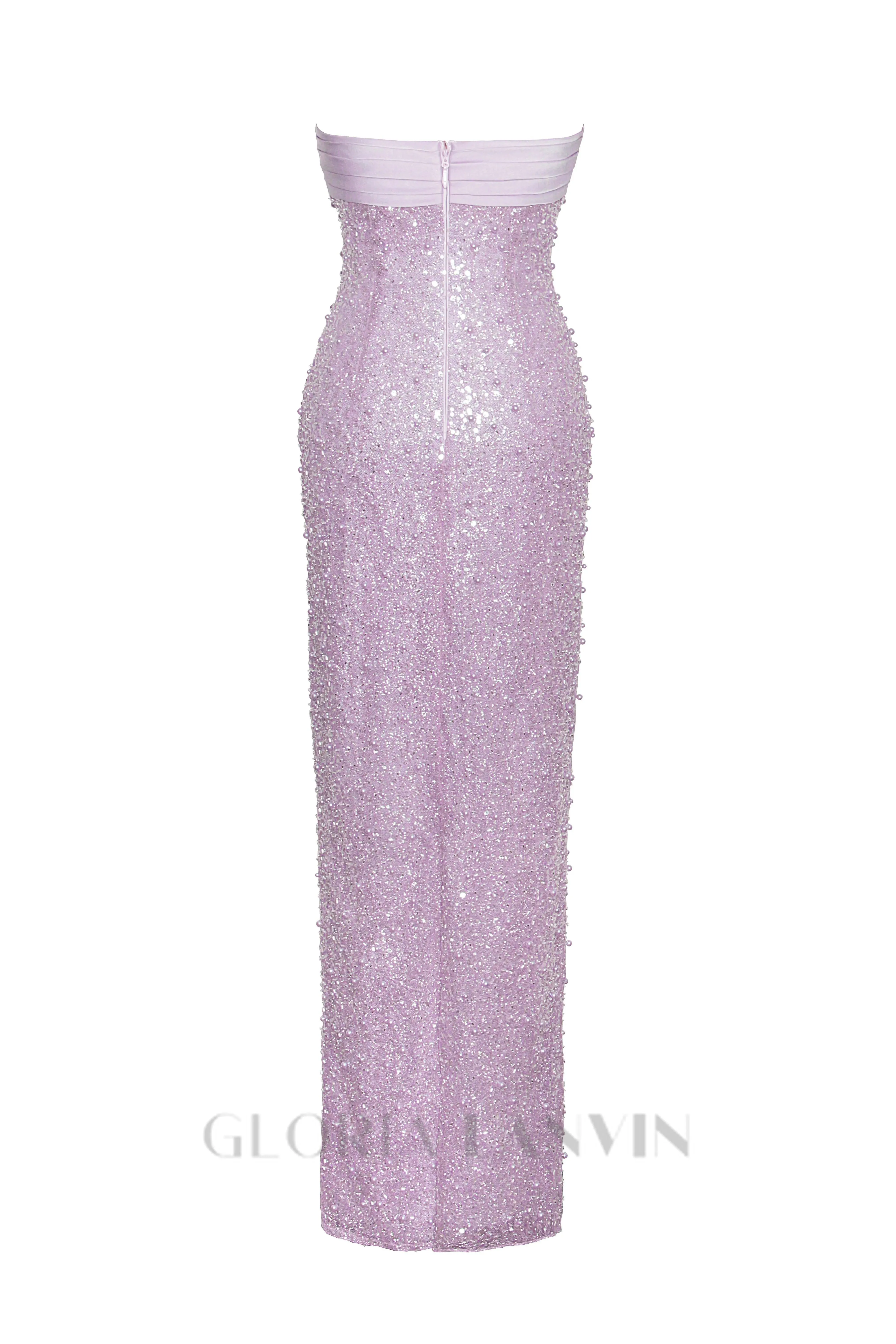 PINK SATIN SEQUIN PEARLS BEADED MAXI DRESS Gloria Lanvin