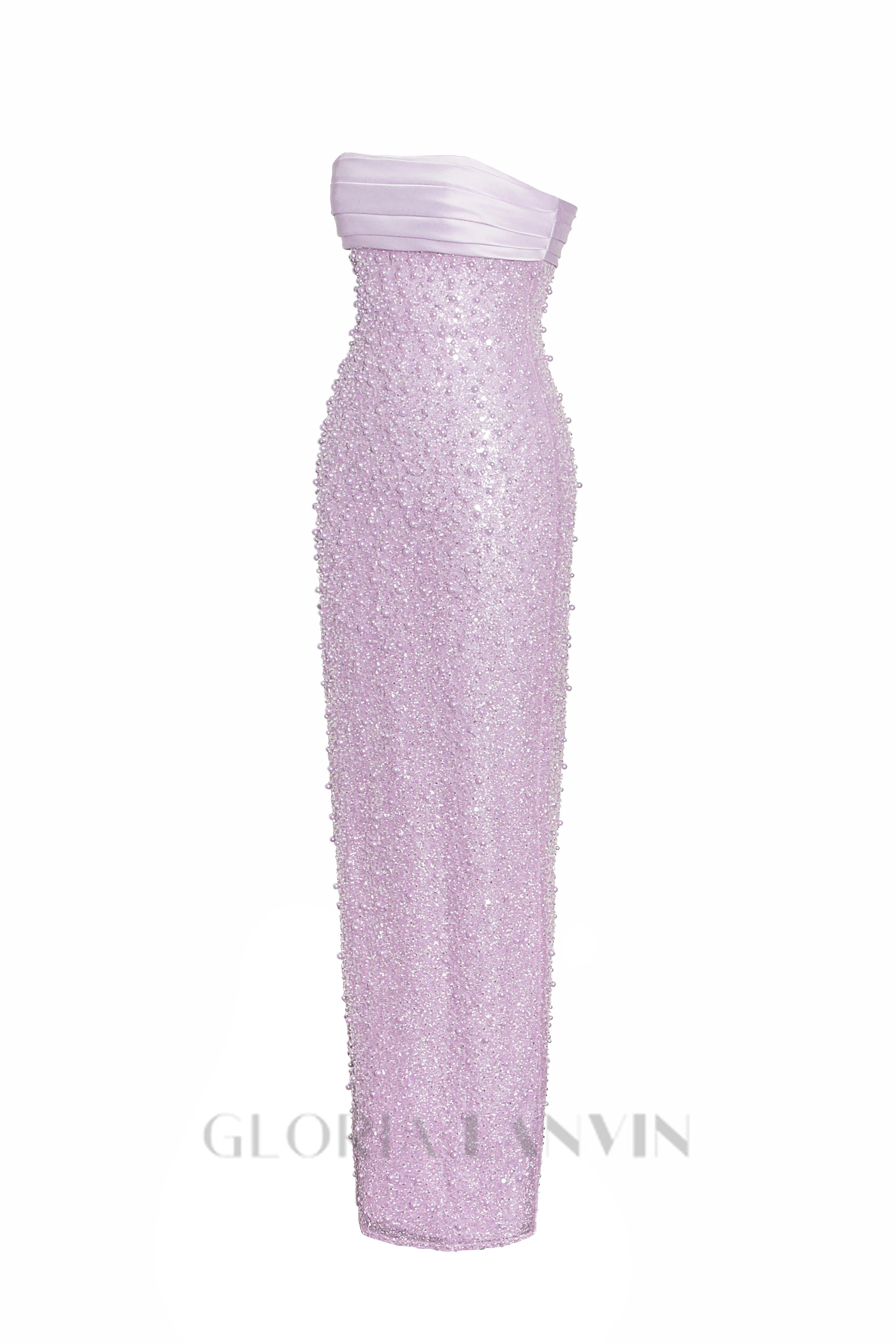 PINK SATIN SEQUIN PEARLS BEADED MAXI DRESS Gloria Lanvin