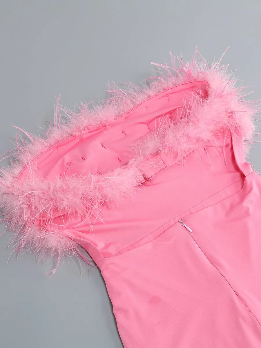 PINK STRAPLESS FEATHER BODYCON MINI DRESS Gloria Lanvin