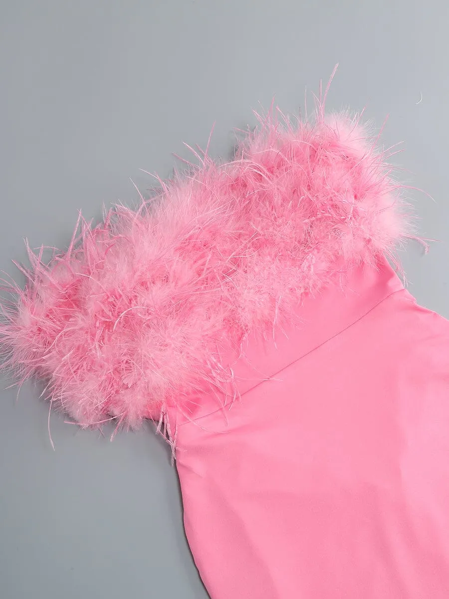 PINK STRAPLESS FEATHER BODYCON MINI DRESS Gloria Lanvin