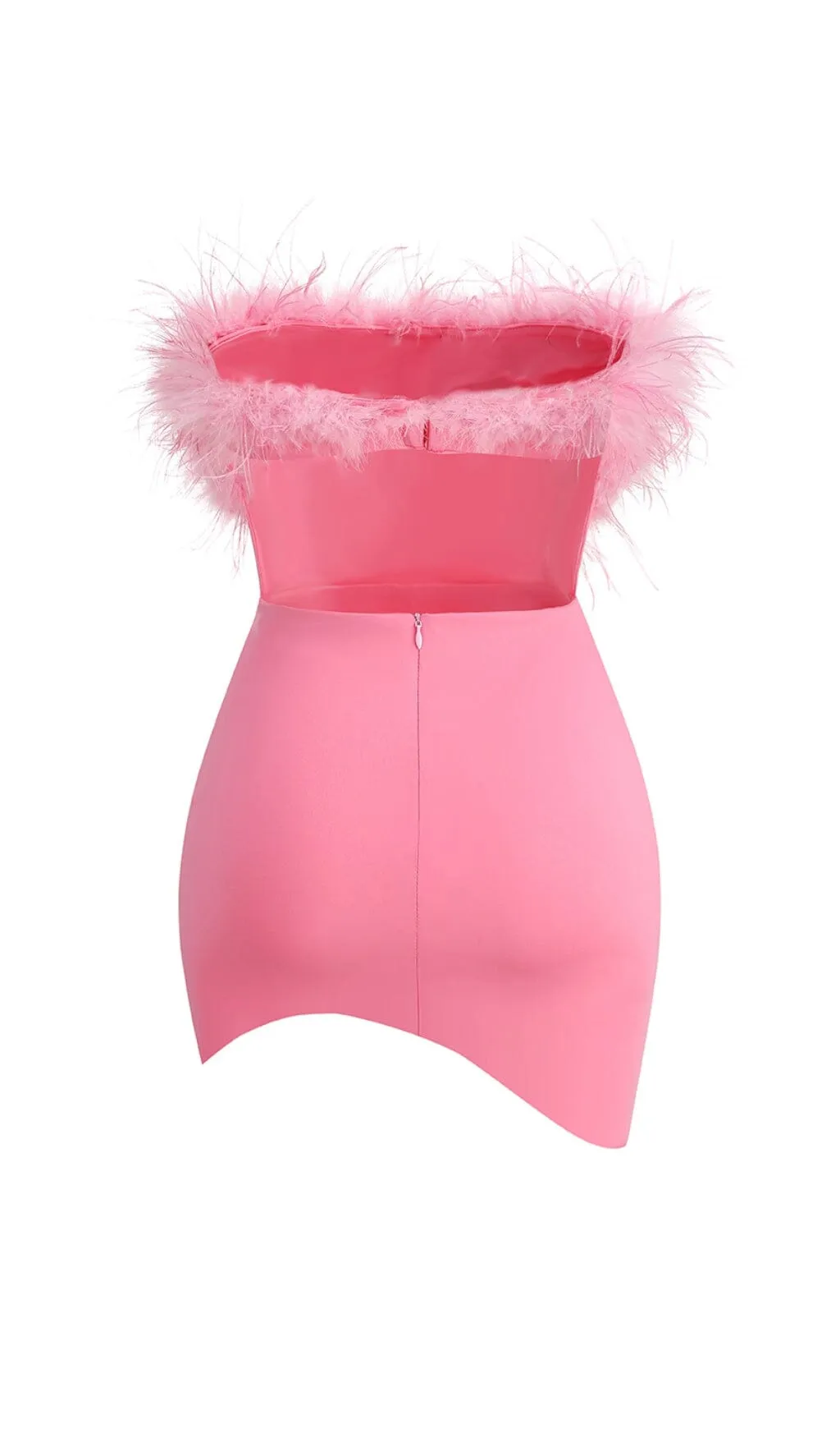PINK STRAPLESS FEATHER BODYCON MINI DRESS Gloria Lanvin