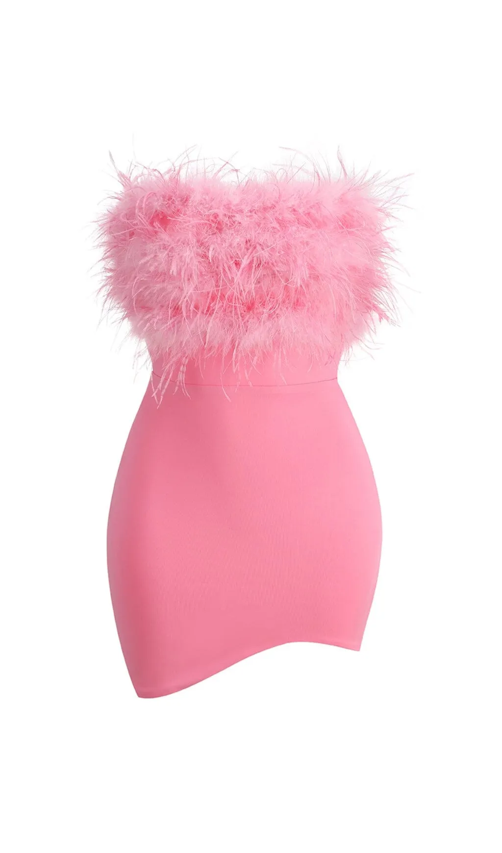 PINK STRAPLESS FEATHER BODYCON MINI DRESS Gloria Lanvin