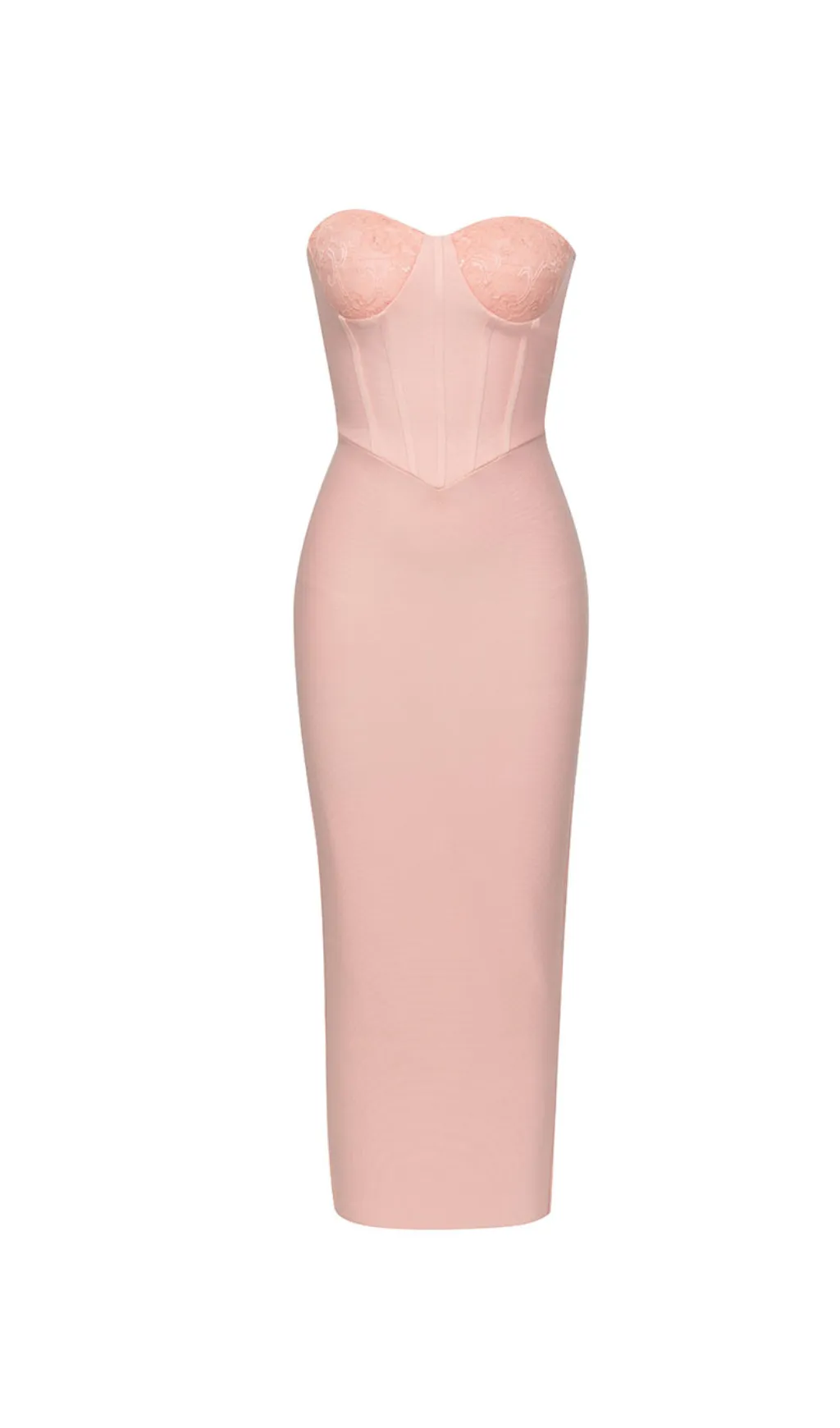 PINK STRAPLESS LACE CORSET MAXI DRESS Gloria Lanvin